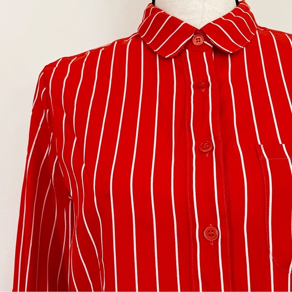 Vintage 80s Vertical Stripe Button Down Blouse - Picture 2 of 4